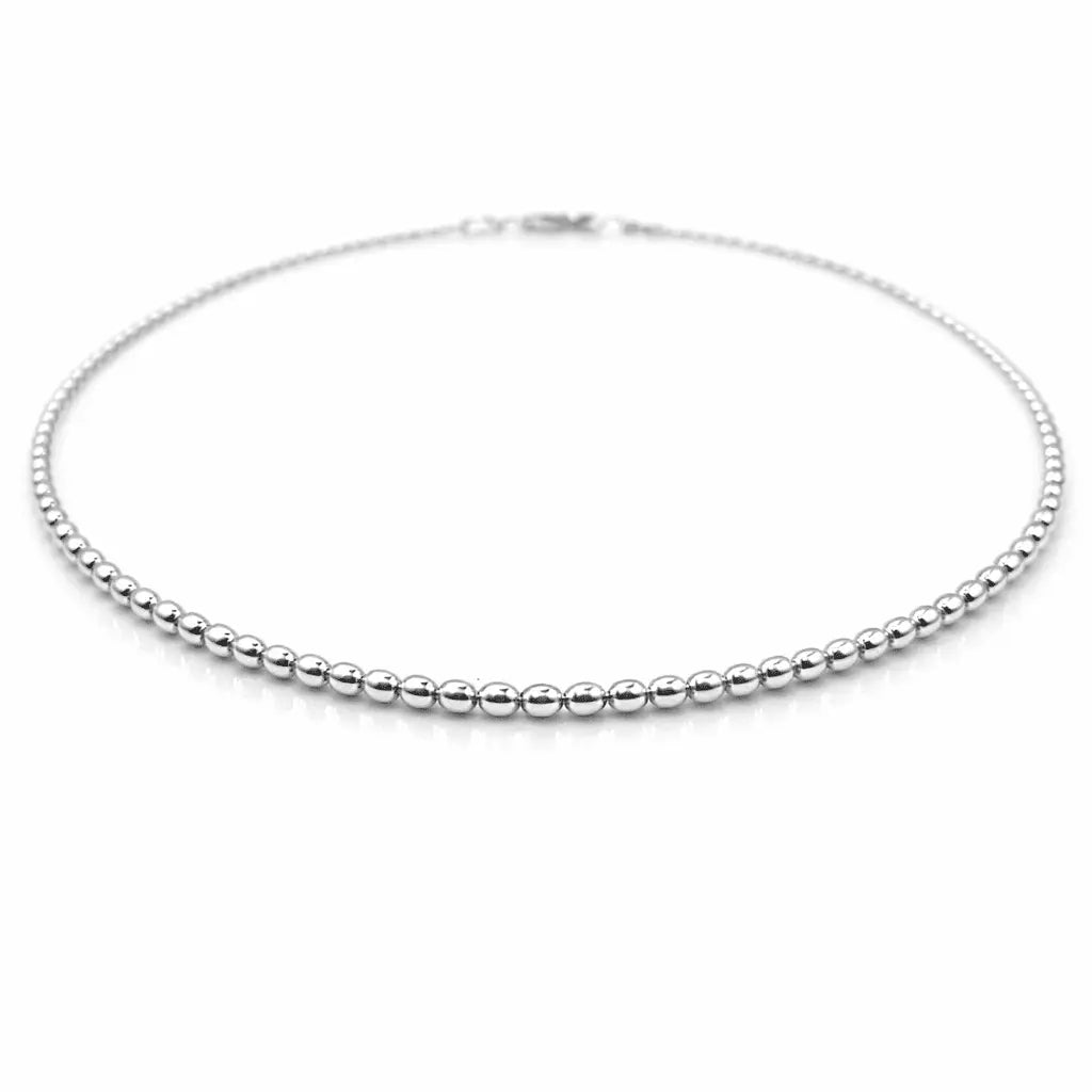 Sterling silver 16-inch oval pattern necklace by erin gray, showcasing its waterproof jewelry design and intricate oval links.