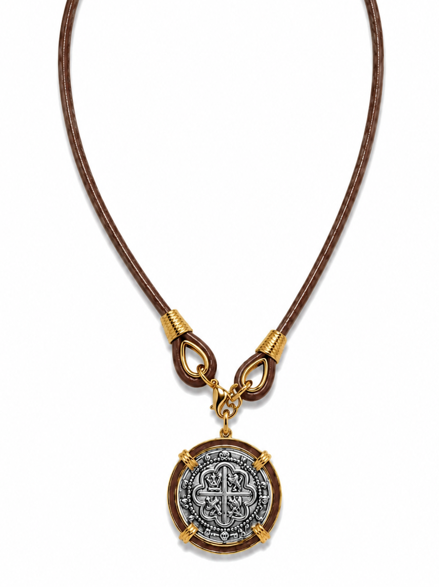 The Voyager Silver Coin Necklace in Brown erin gray