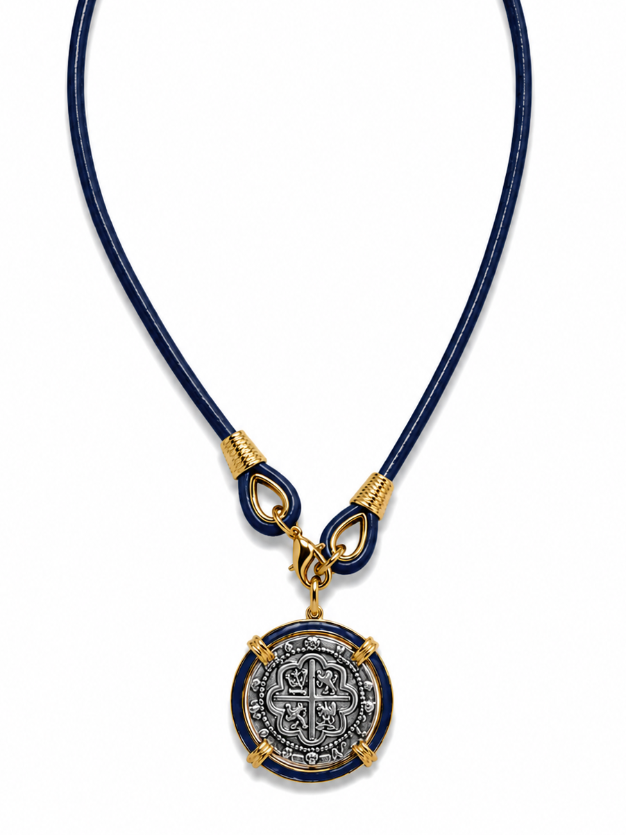 The Voyager Silver Coin Necklace in Navy erin gray