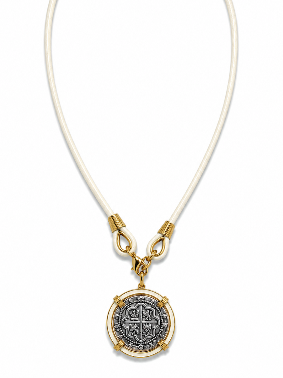 The Voyager Silver Coin Necklace in White erin gray