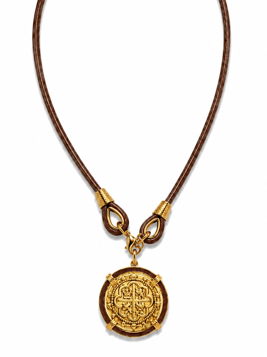 The Voyager Gold Coin Necklace in Brown erin gray