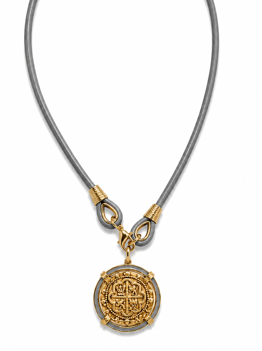The Voyager Gold Coin Necklace in Gray erin gray