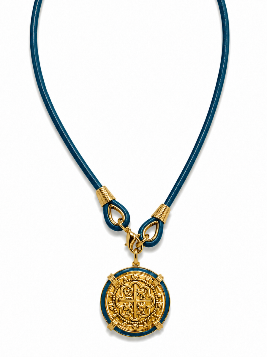 The Voyager Gold Coin Necklace in Navy erin gray