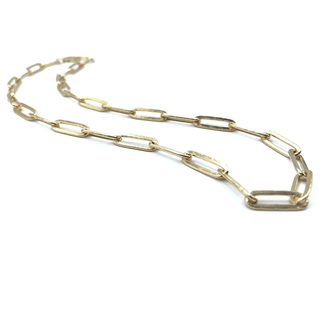 14k gold-filled paperclip necklace with extra-large links, 16.5 inches, waterproof, by Erin Gray jewelry.