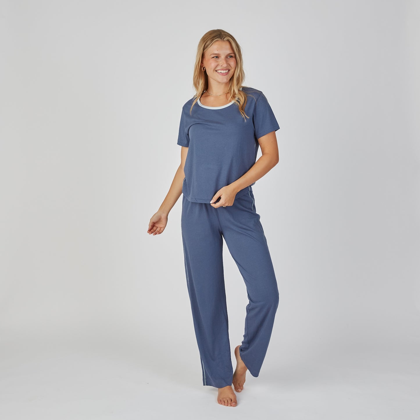 Perfect Cotton Modal Pajama Pants Set in Navy erin gray
