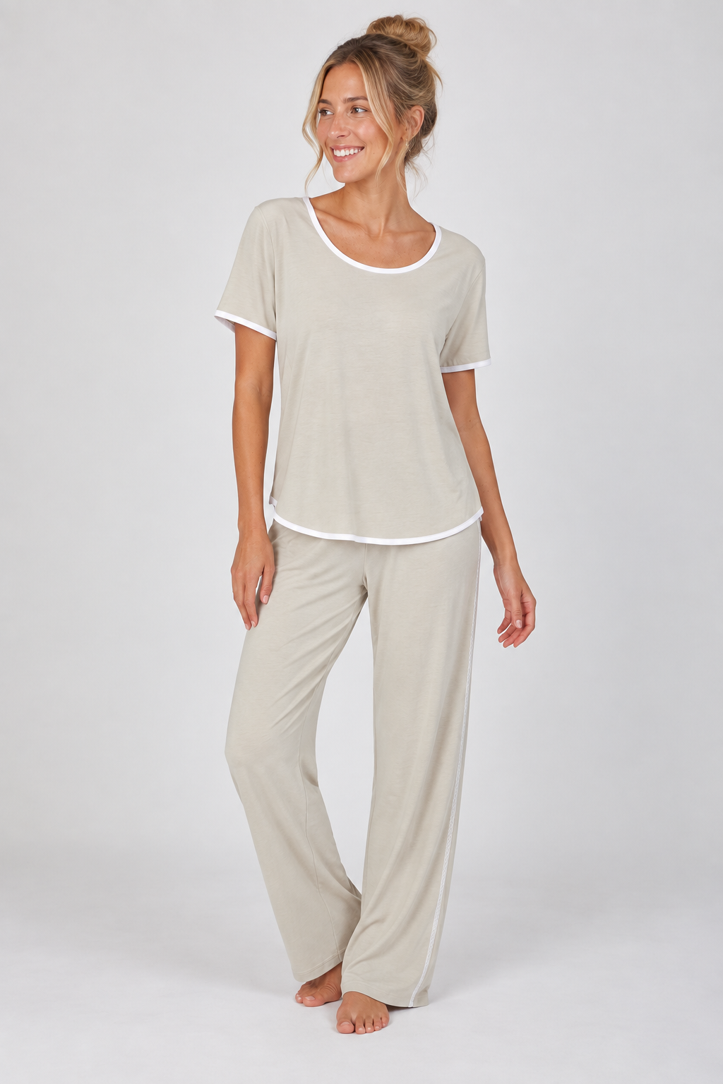 Perfect Cotton Modal Pajama Pants Set in Oyster erin gray