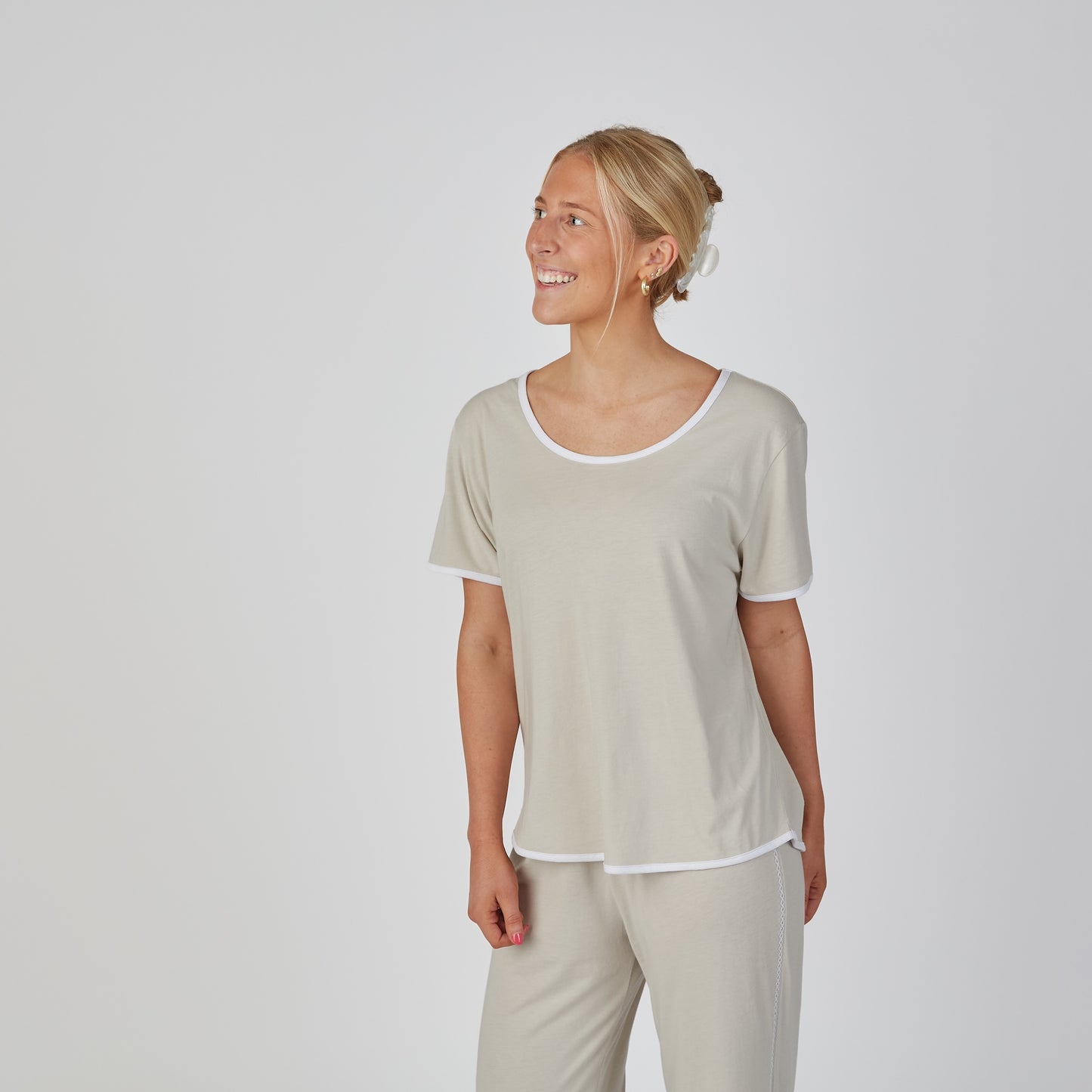 Perfect Cotton Modal Pajama Pants Set in Oyster erin gray