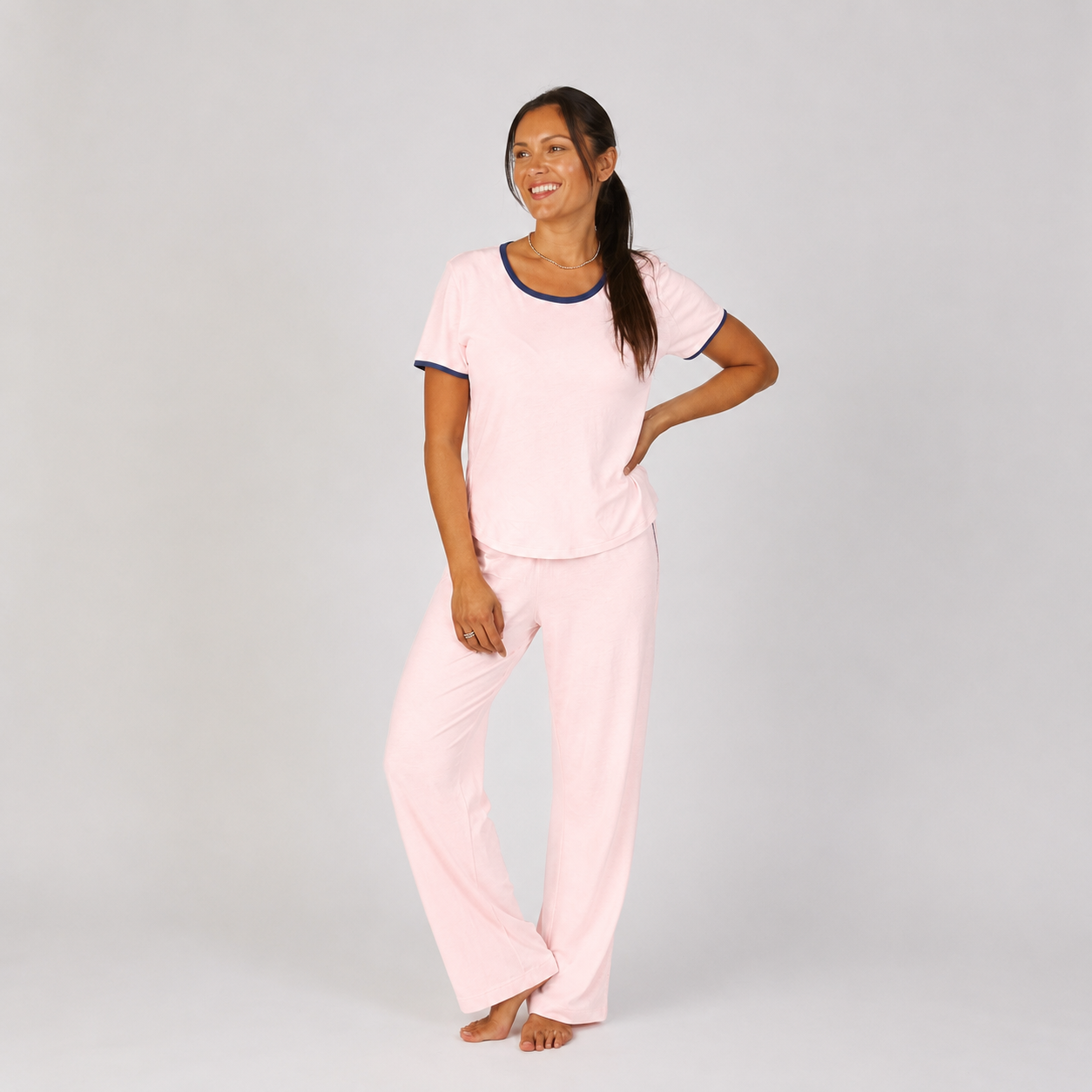 Perfect Cotton Modal Pajama Pants Set in Pink erin gray