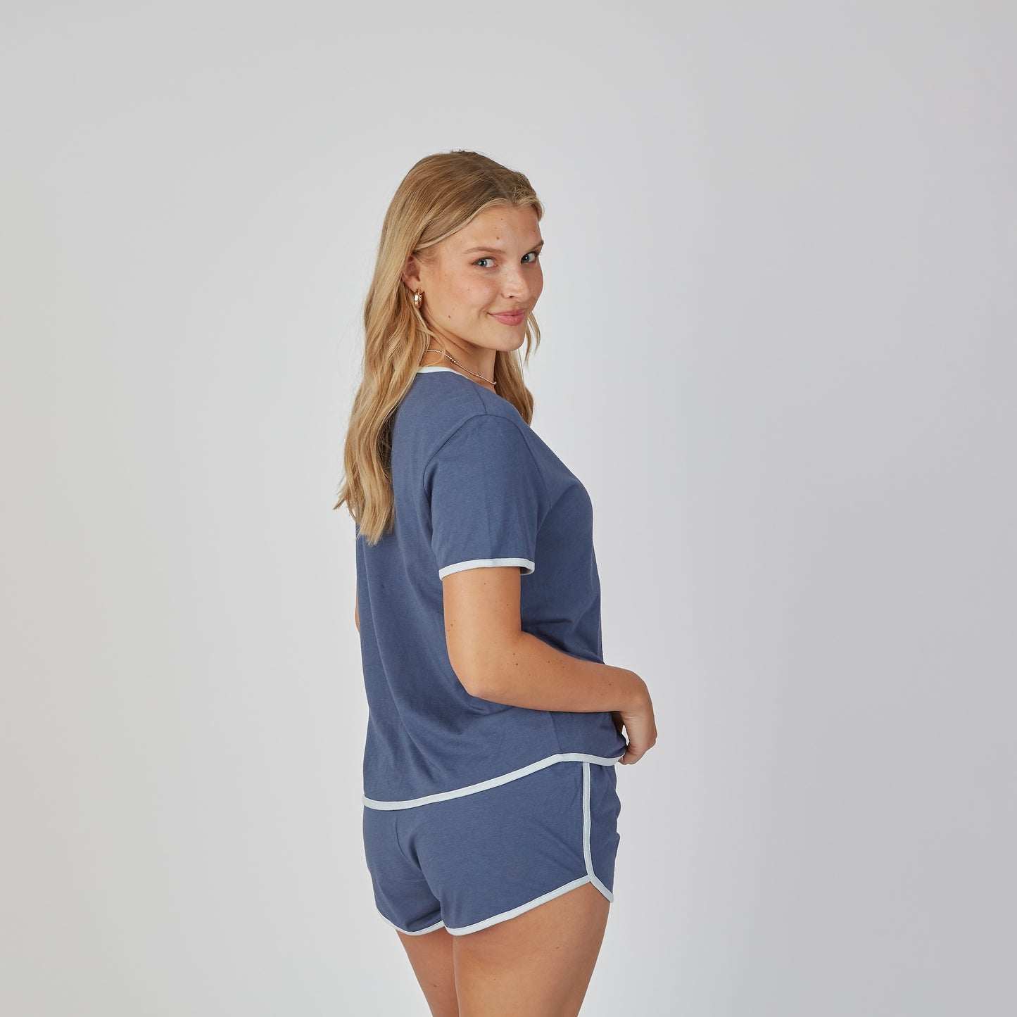 Perfect Cotton Modal Pajama Shorts Set in Navy erin gray