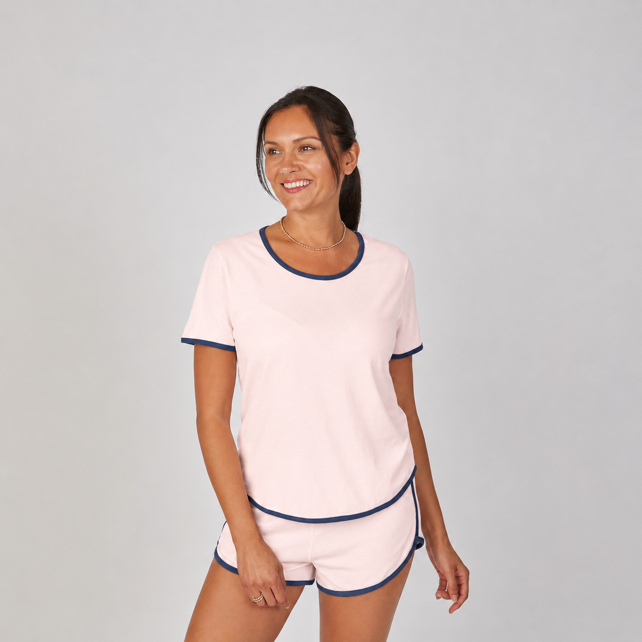 Perfect Cotton Modal Pajama Shorts Set in Pink erin gray