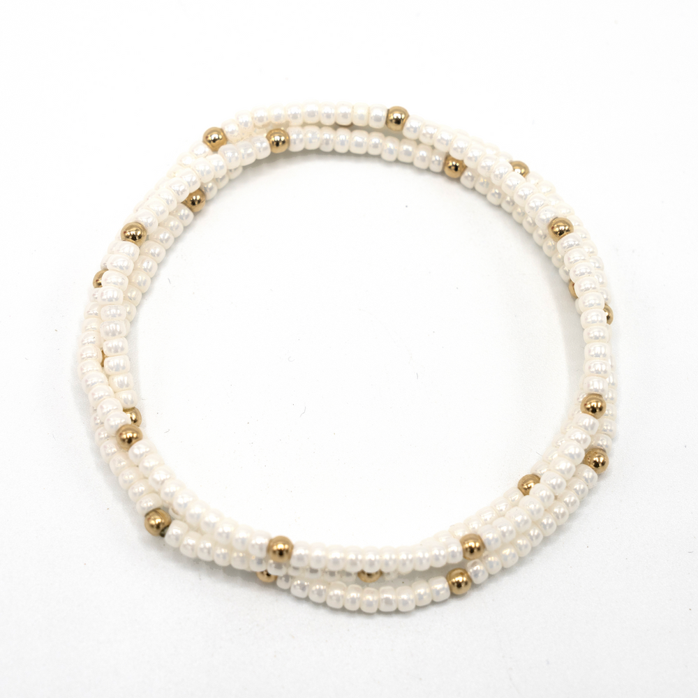 OG Classic Bracelet Stack in Pearl White + Gold Filled