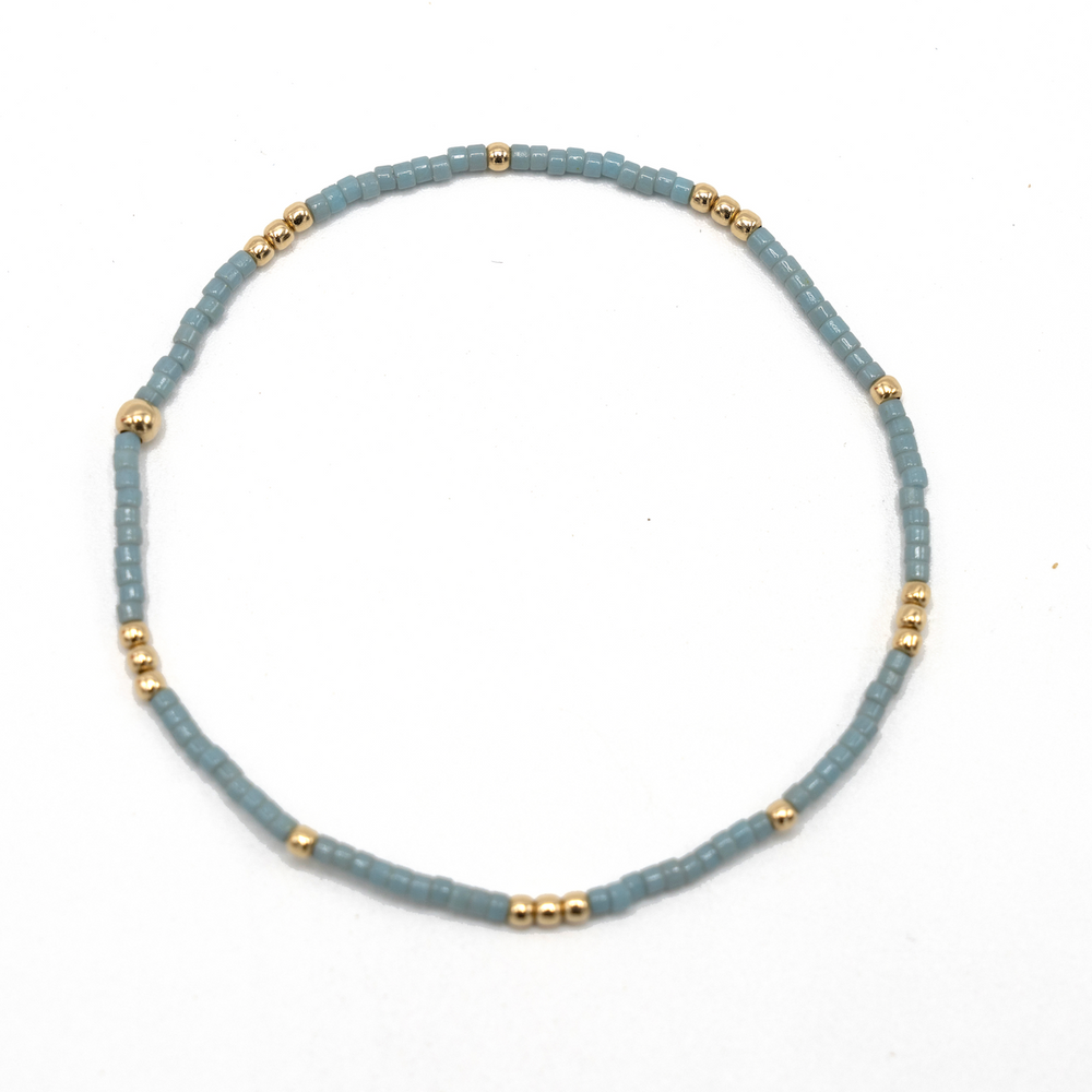 2mm Newport PALE TURQUOISE Blue + Gold Filled Waterproof Bracelet