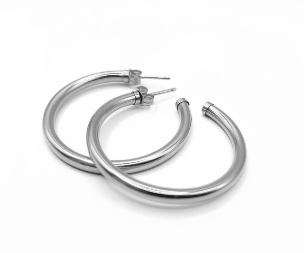 Paris Sterling Silver 42mm Post Hoop Earrings