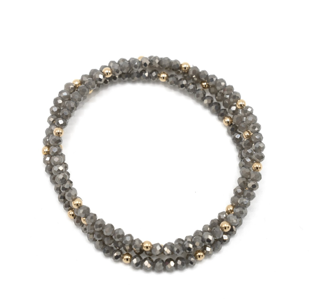 OG Shimmer Bracelet Stack in Light Gray + Gold Filled