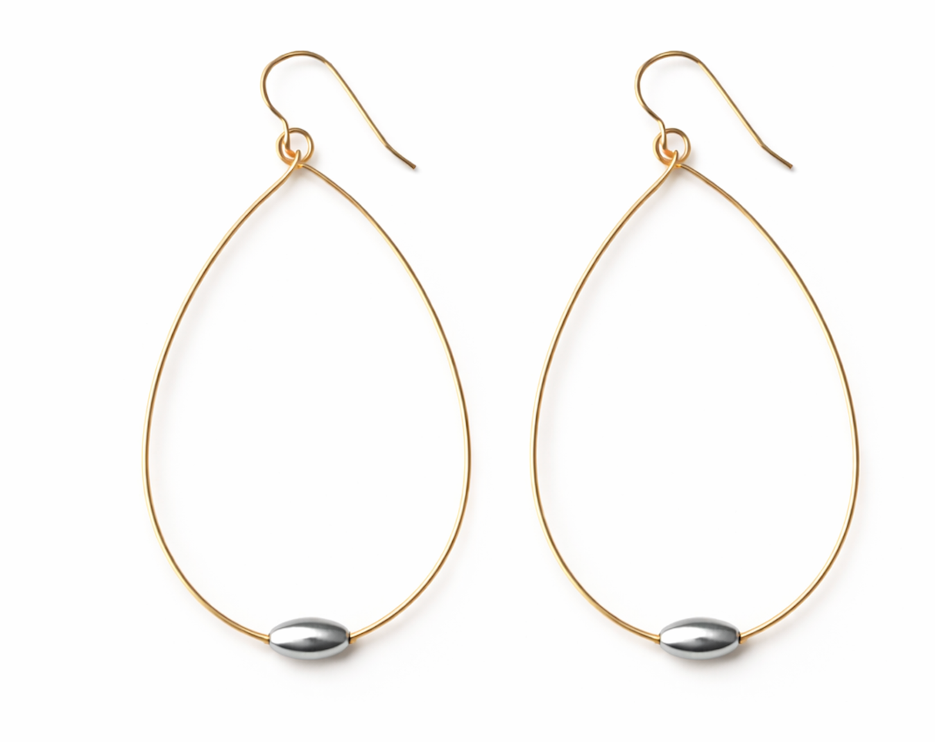 Single Oval Mixed Metal Teardrop Earring