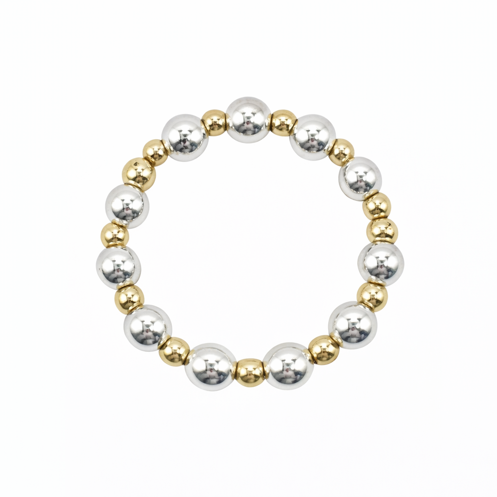 Sterling Silver 4mm and Gold-Filled 2mm beaded Waterproof Stretch Ring