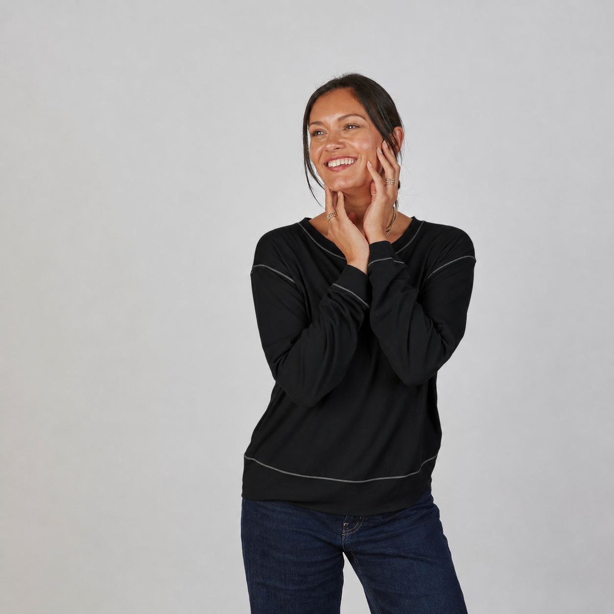 Studio Tee in Black and Khaki - Long Sleeve erin gray