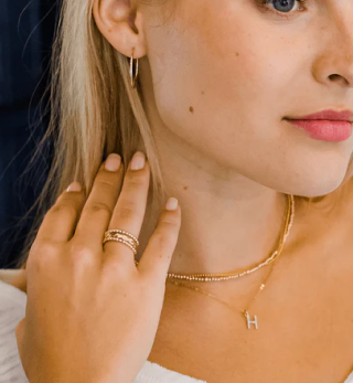 Gold filled jewelry and diamond initial necklace on 14k real solid gold chain