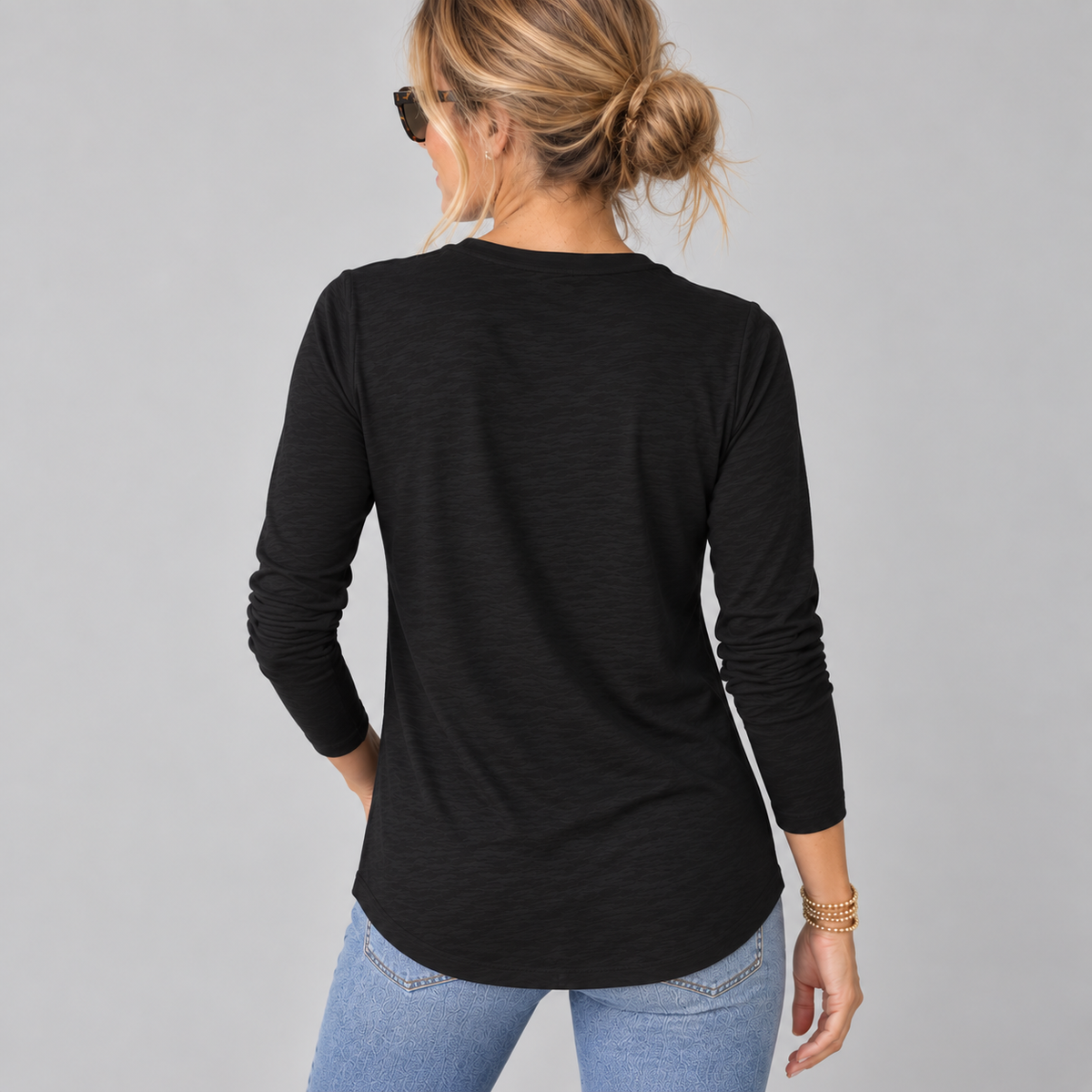 Long Sleeve CYA Crew in Black Pima Cotton Slub erin gray
