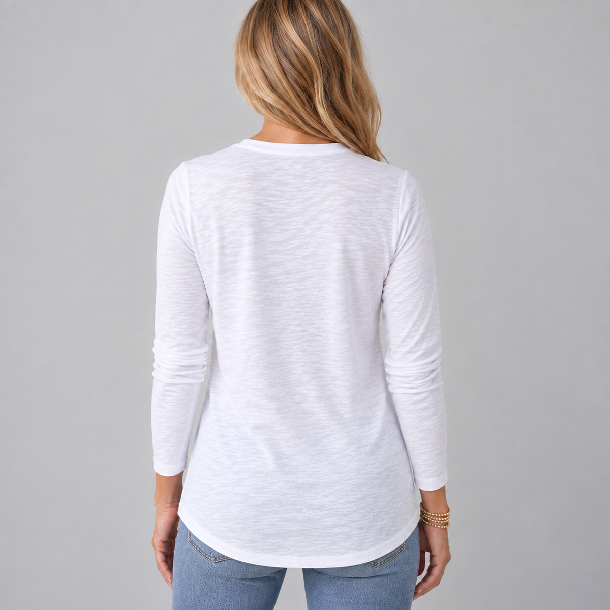 Long Sleeve CYA Crew in White Pima Cotton Slub erin gray