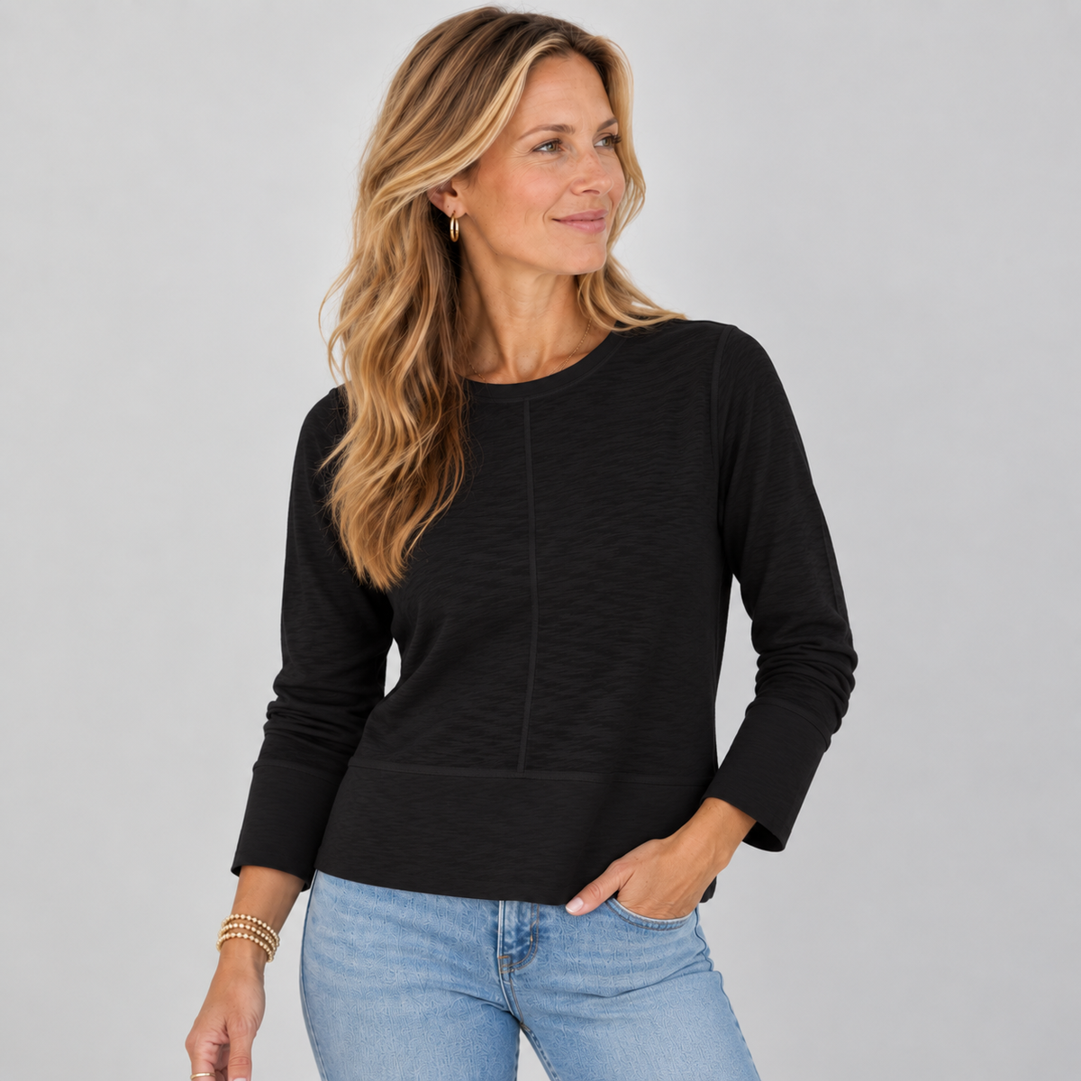 Celia Perfect Length Tee in Black - Long Sleeve erin gray