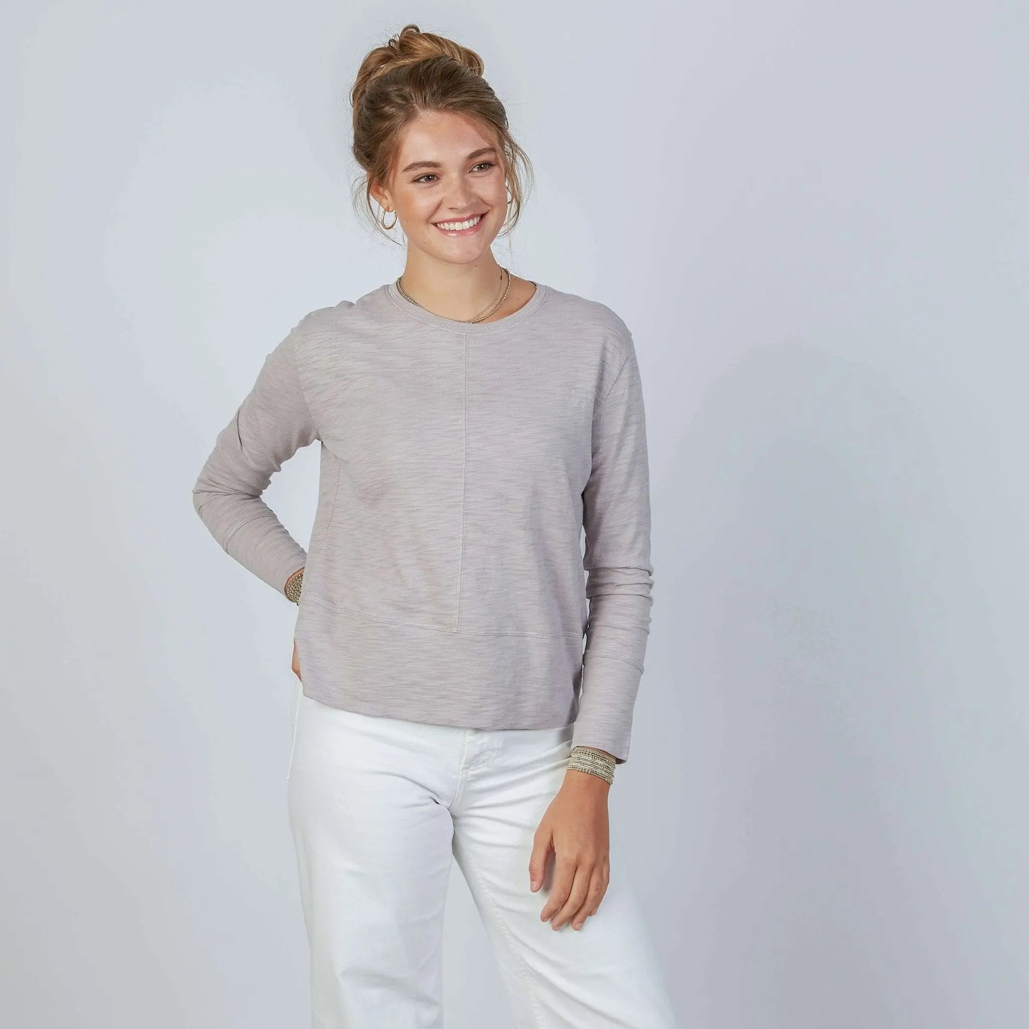 Long sleeve Celia Perfect Length Tee in Dusty Lilac by Erin Gray, featuring a comfortable fit and soft fabric.