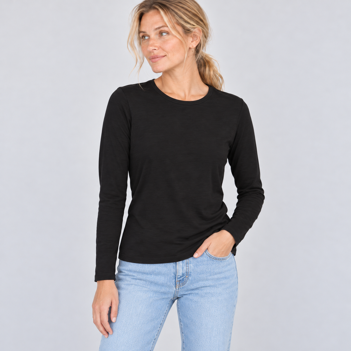 The Classic Tee in Black - Long Sleeve erin gray