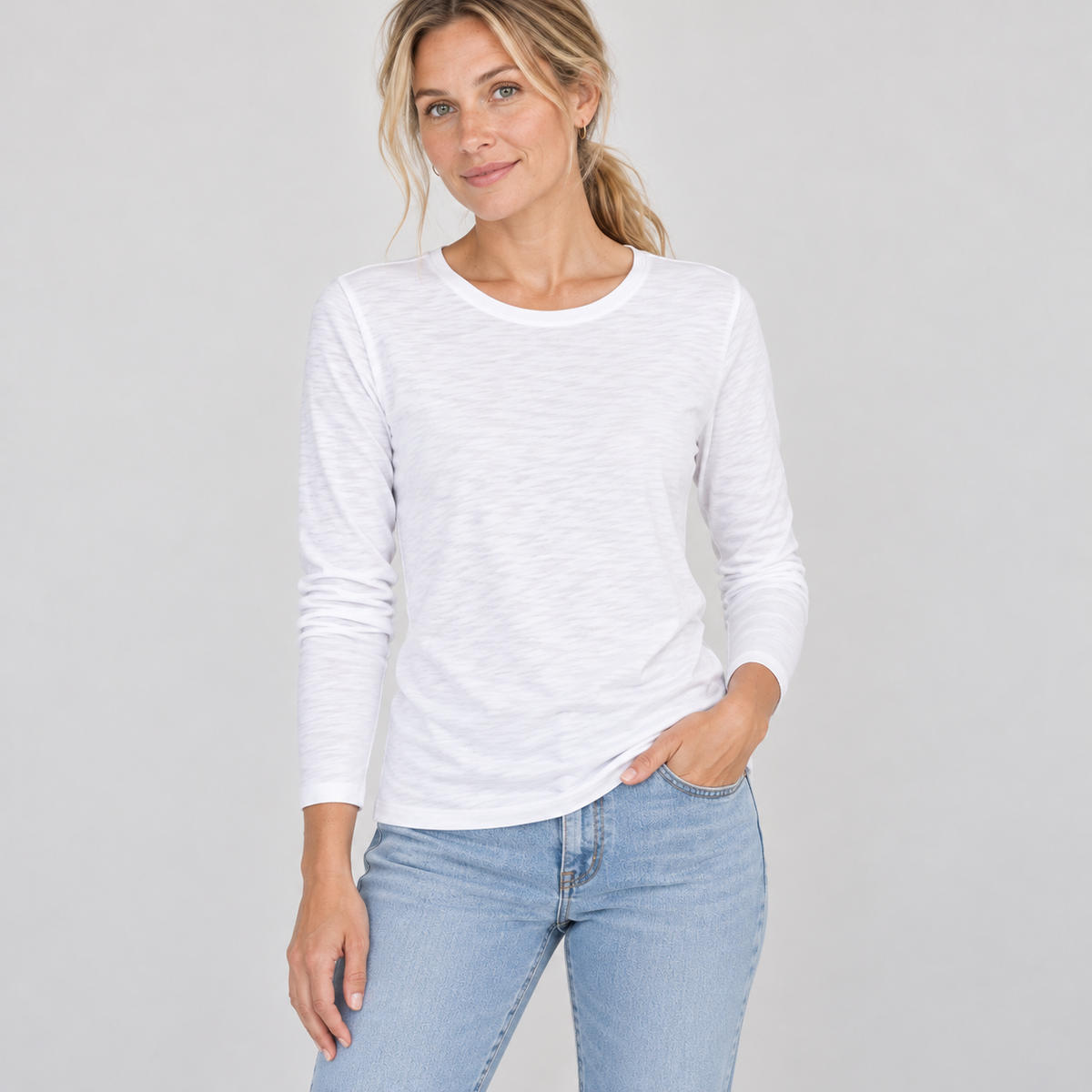 The Classic Tee in White - Long Sleeve erin gray