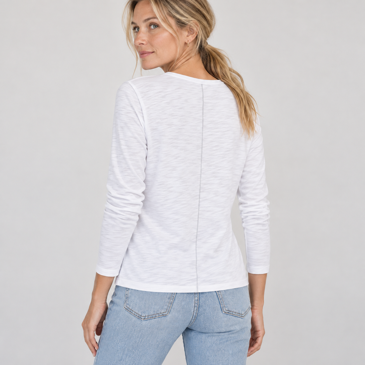 The Classic Tee in White - Long Sleeve erin gray