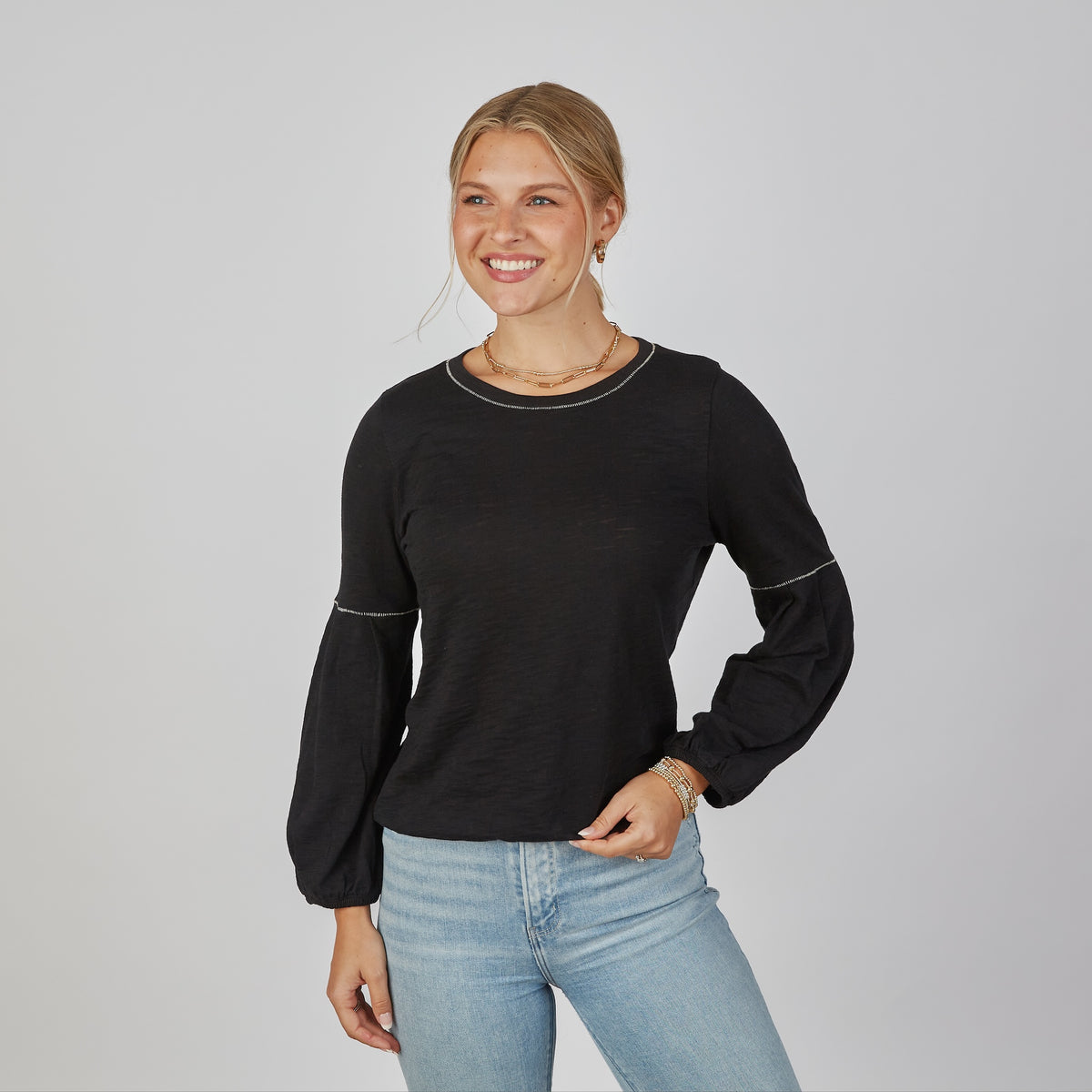 English Popover Top in Black - Long Sleeve erin gray