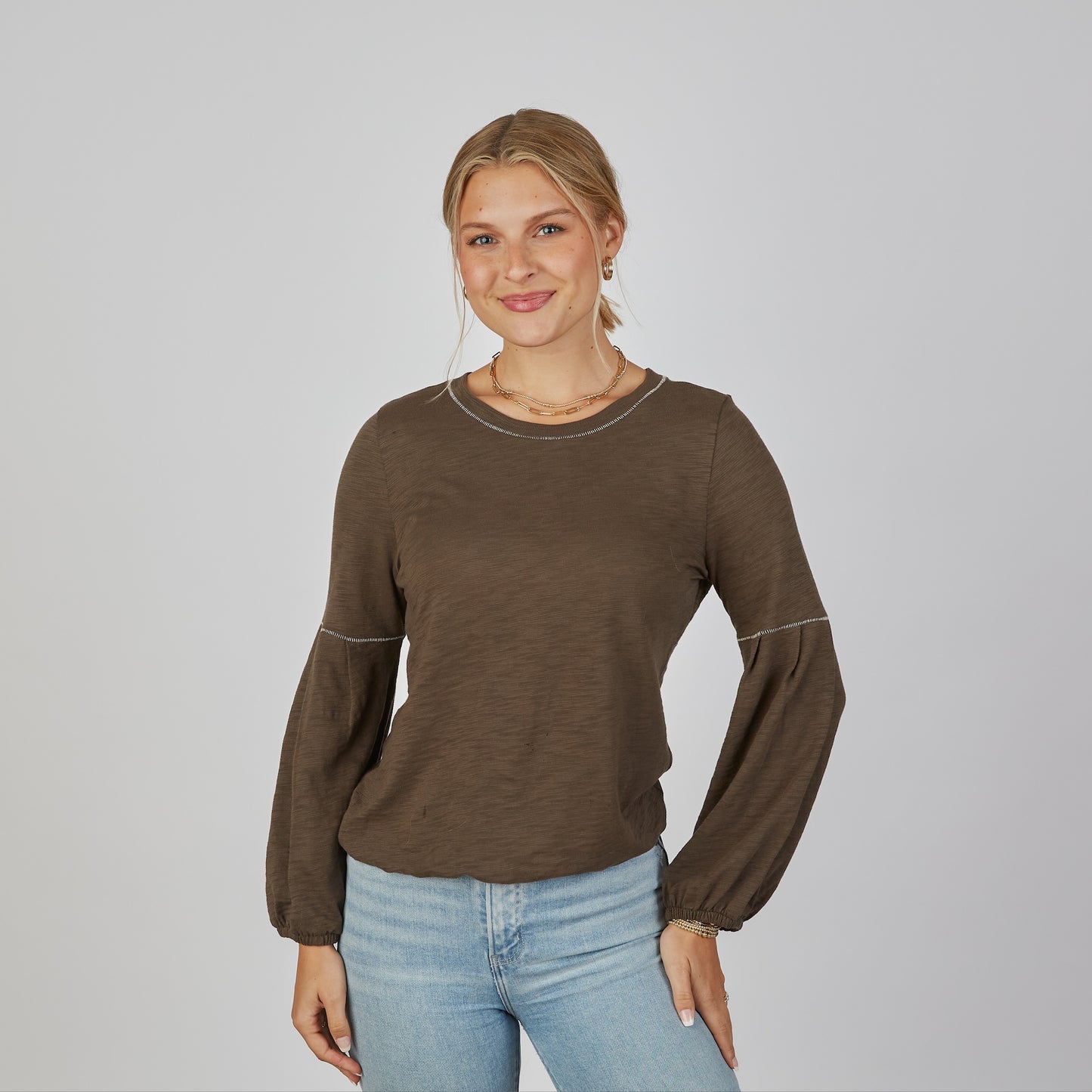 English Popover Top in Espresso Brown - Long Sleeve erin gray
