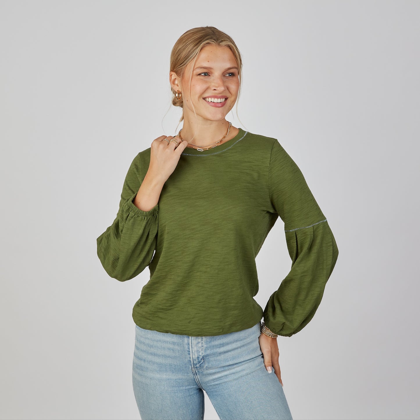 English Popover Top in Forest Green - Long Sleeve erin gray