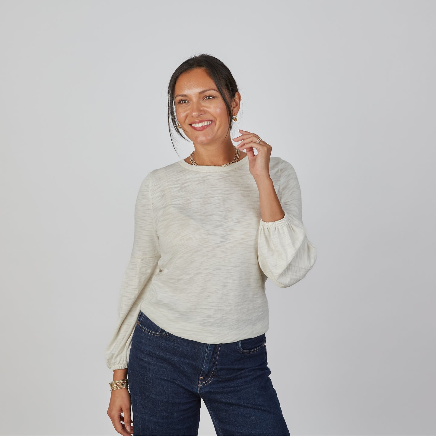 English Popover Top in Linen - Long Sleeve erin gray