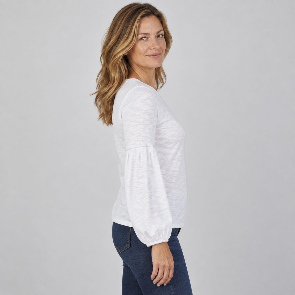 English Popover Top in White - Long Sleeve erin gray