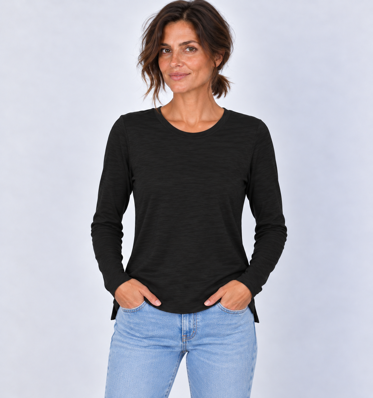 Short Sleeve Jeans Crew in Black Slub erin gray
