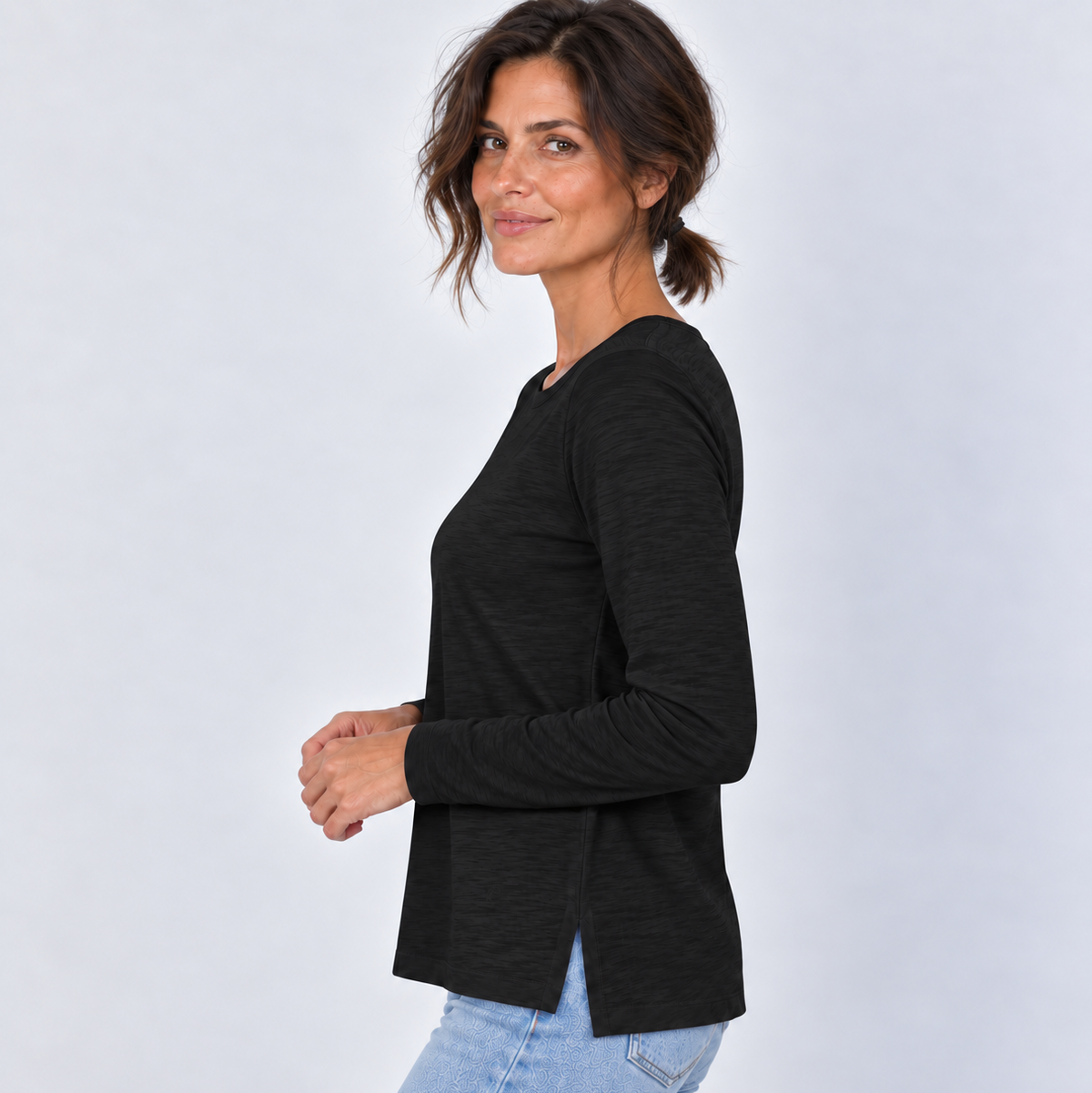 Short Sleeve Jeans Crew in Black Slub erin gray