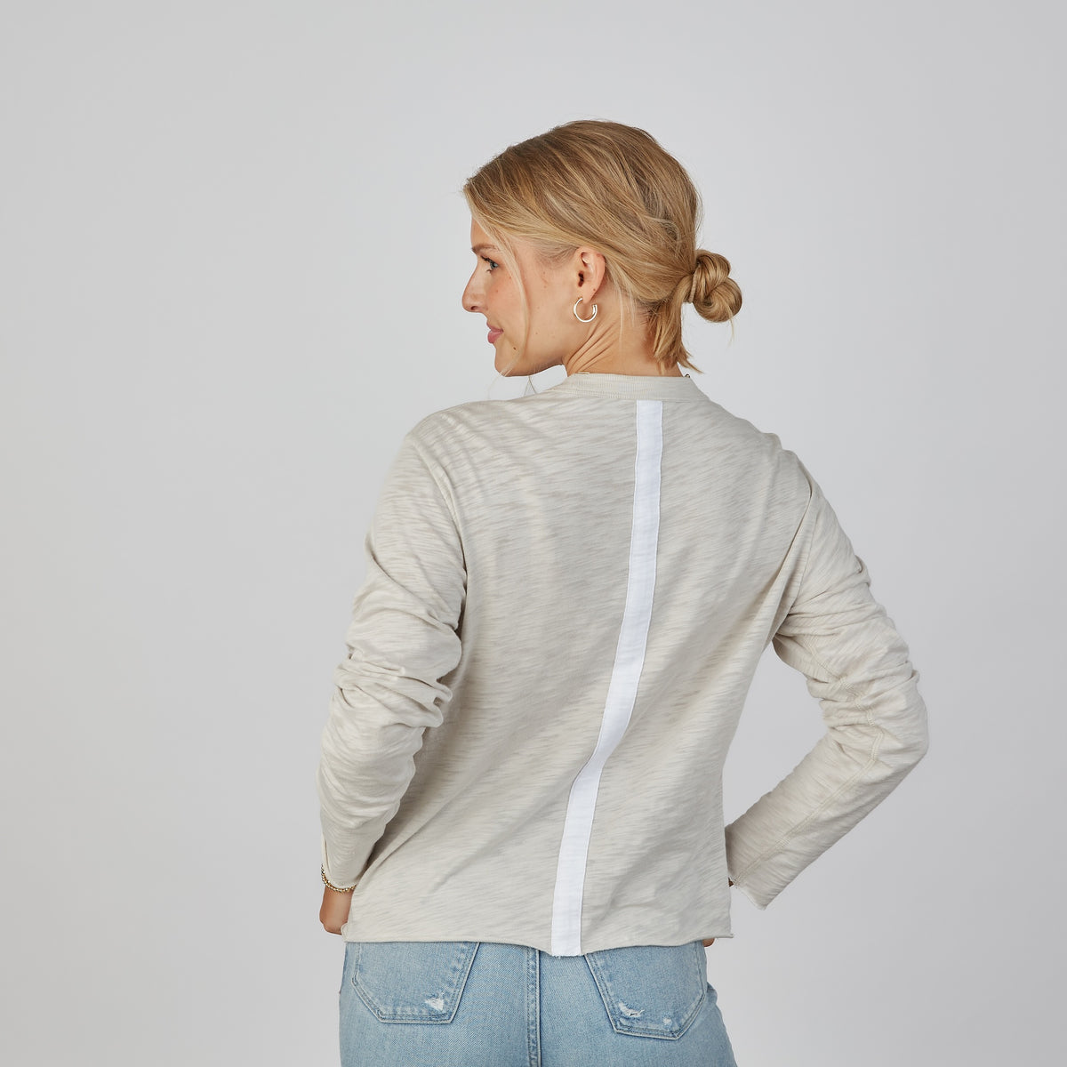 Relaxed Crew in Oyster with White Stripe - Long Sleeve erin gray