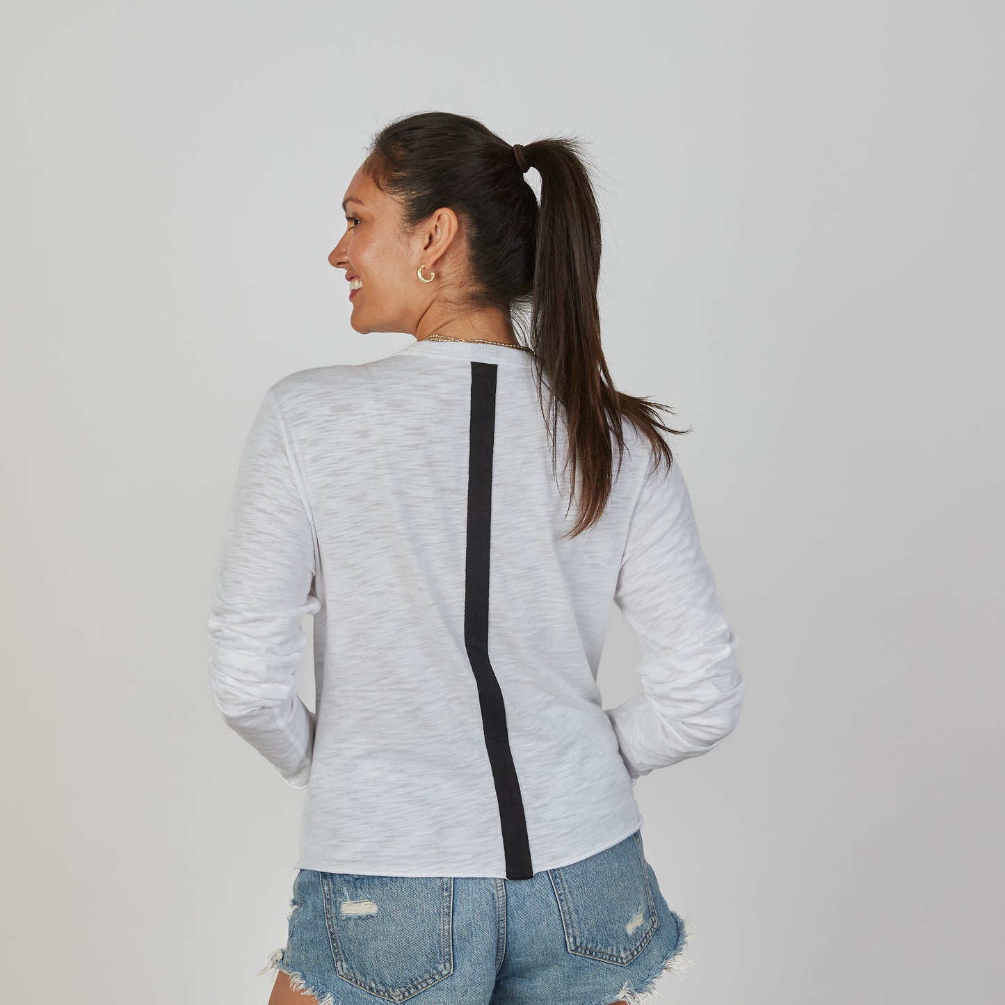 Relaxed Crew in White with Black Stripe - Long Sleeve erin gray