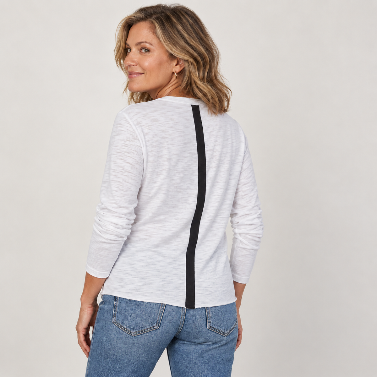 Relaxed Crew in White with Black Stripe - Long Sleeve erin gray