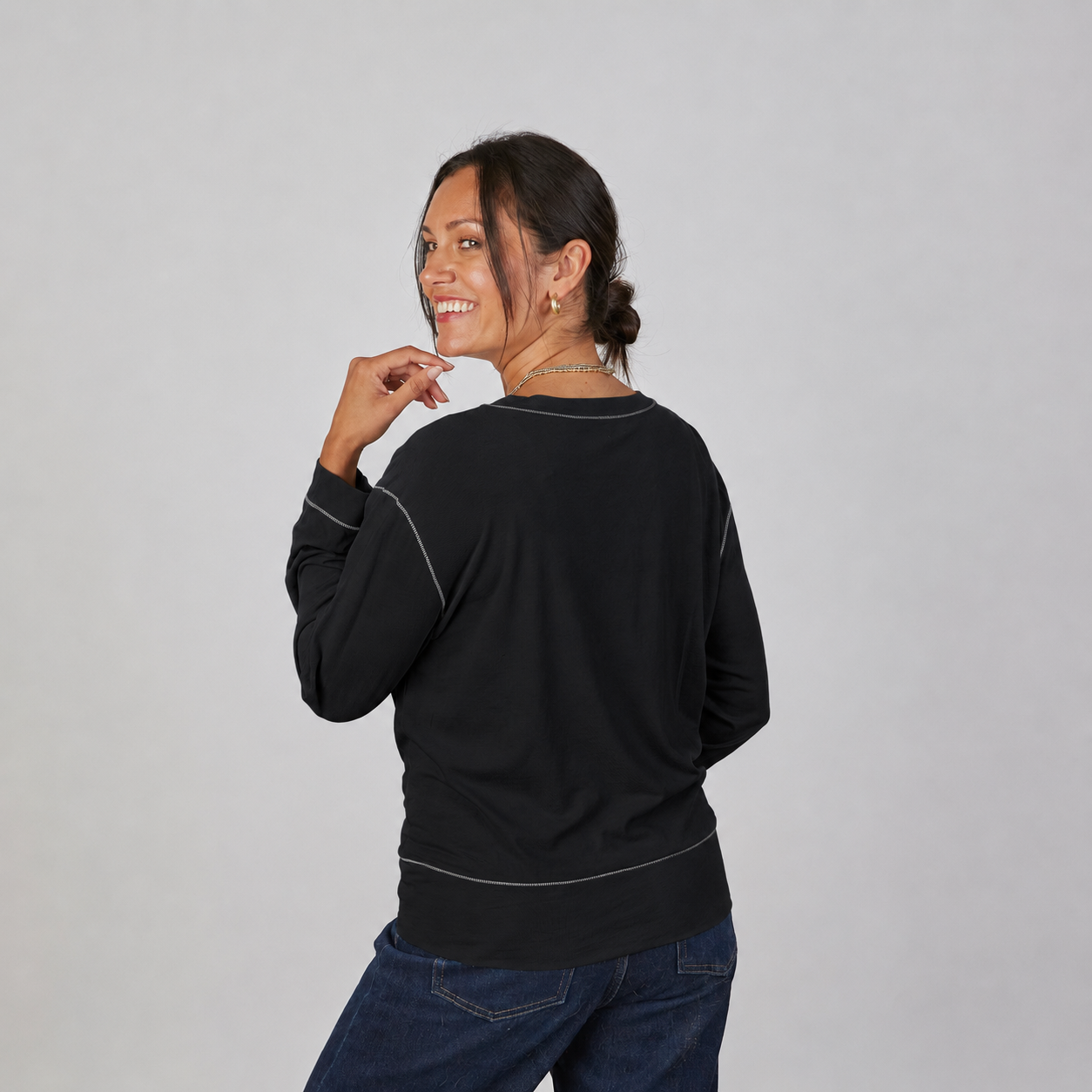 Studio Tee in Black and Khaki - Long Sleeve erin gray