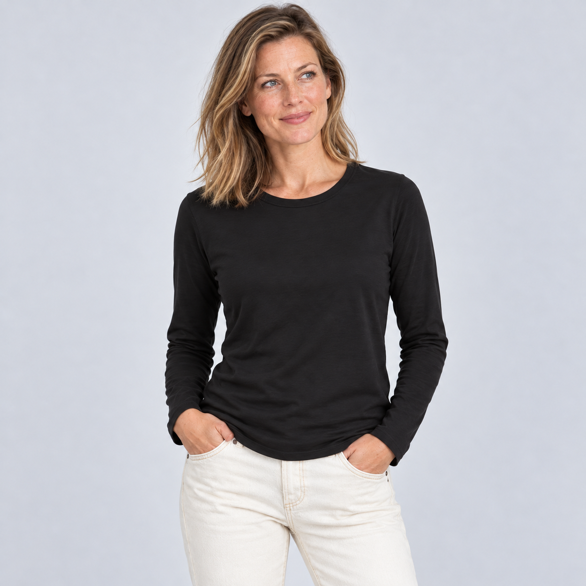 Weekender Tee Black Long Sleeve Cotton erin gray