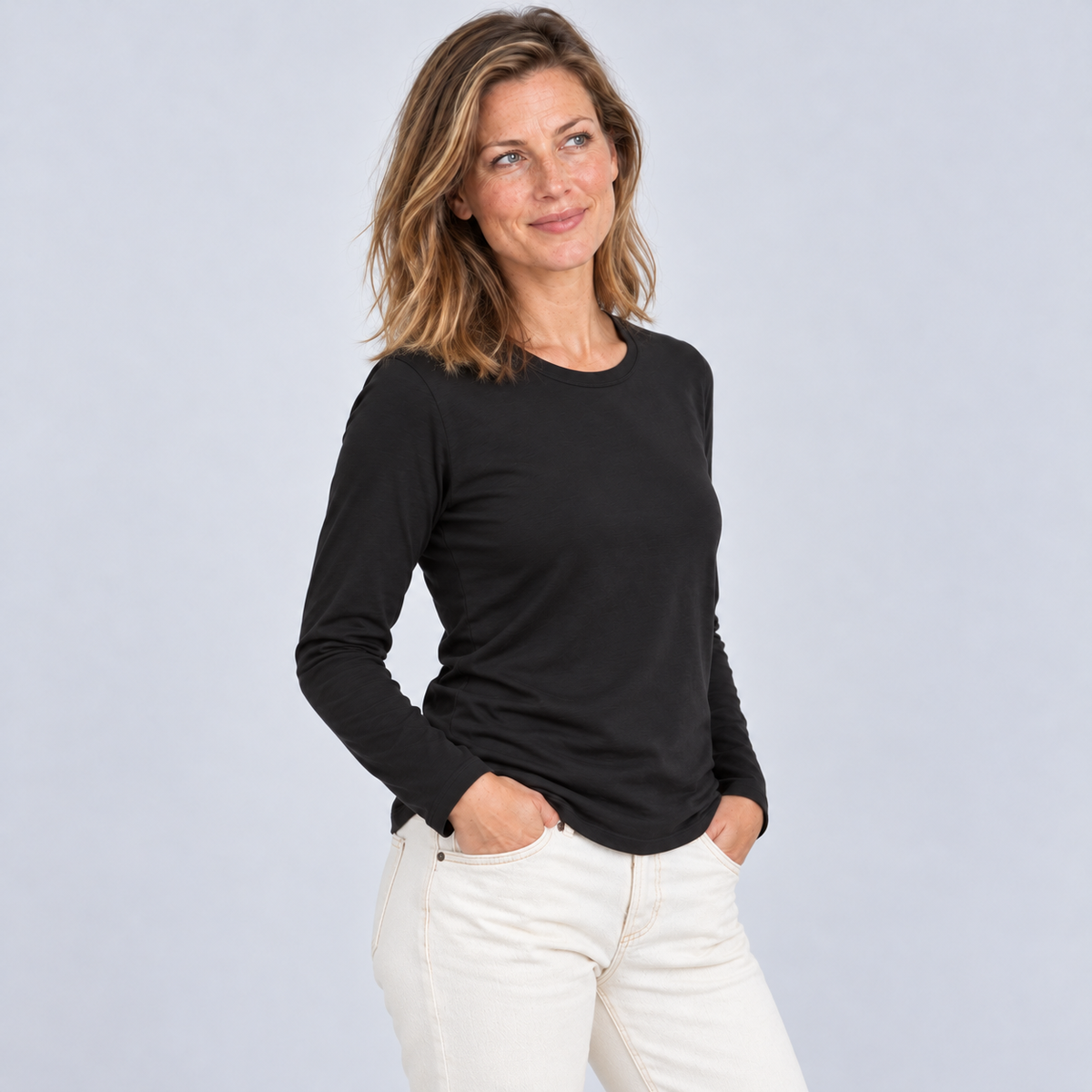 Weekender Tee Black Long Sleeve Cotton erin gray