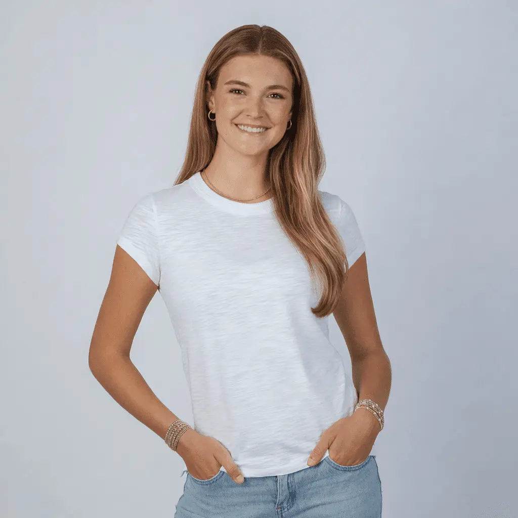 White cotton short sleeve Country Club Tee by Erin Gray, featuring a relaxed fit and classic crew neckline.