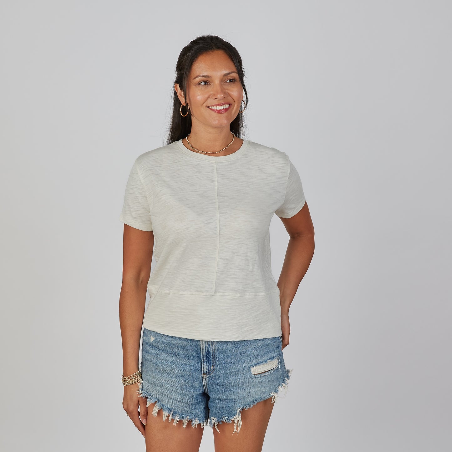 Celia Perfect Length Tee in Linen - Short Sleeve erin gray