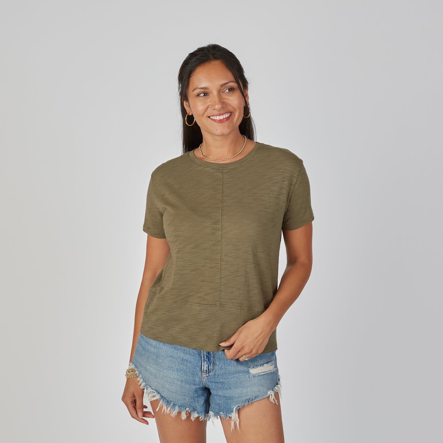 Celia Perfect Length Tee in Natural Brown - Short Sleeve erin gray