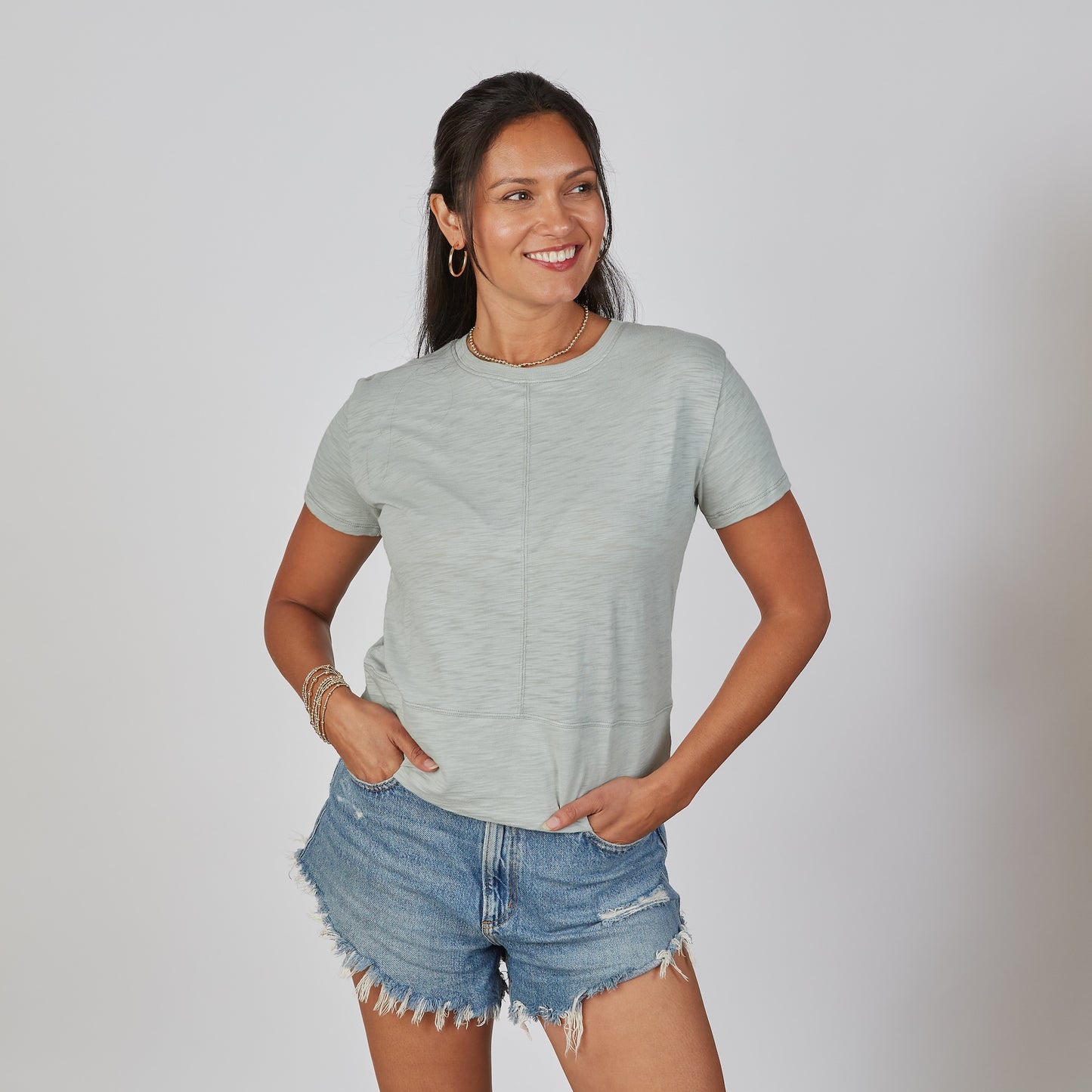 Celia Perfect Length Tee in Sea Glass Blue - Short Sleeve erin gray