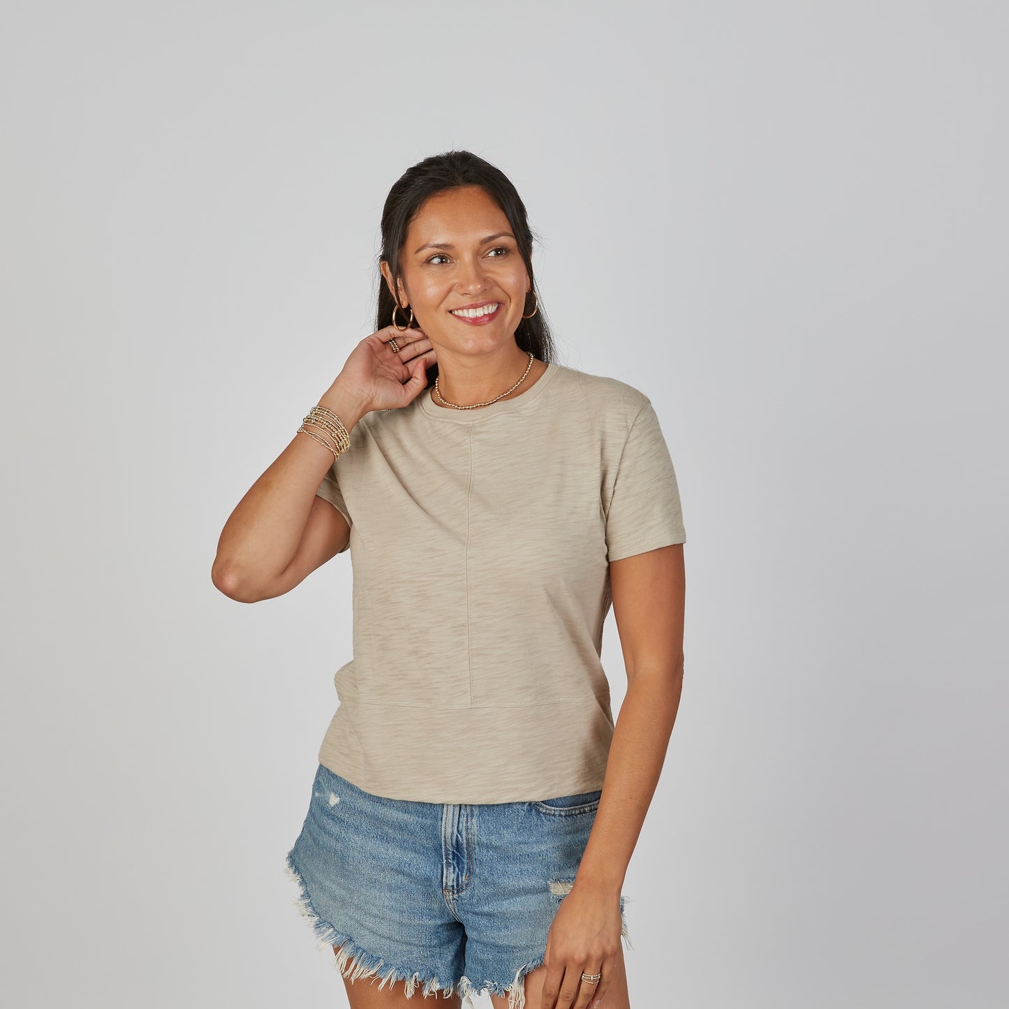 Celia Perfect Length Tee in Washed Taupe - Short Sleeve erin gray