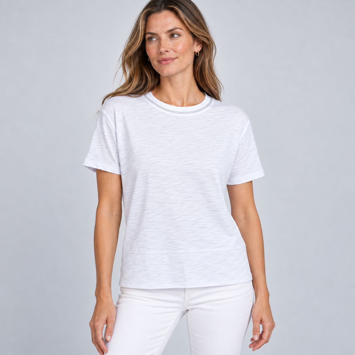 Charli Tee in White with Light Gray Contrast Stitching - Short Sleeve erin gray