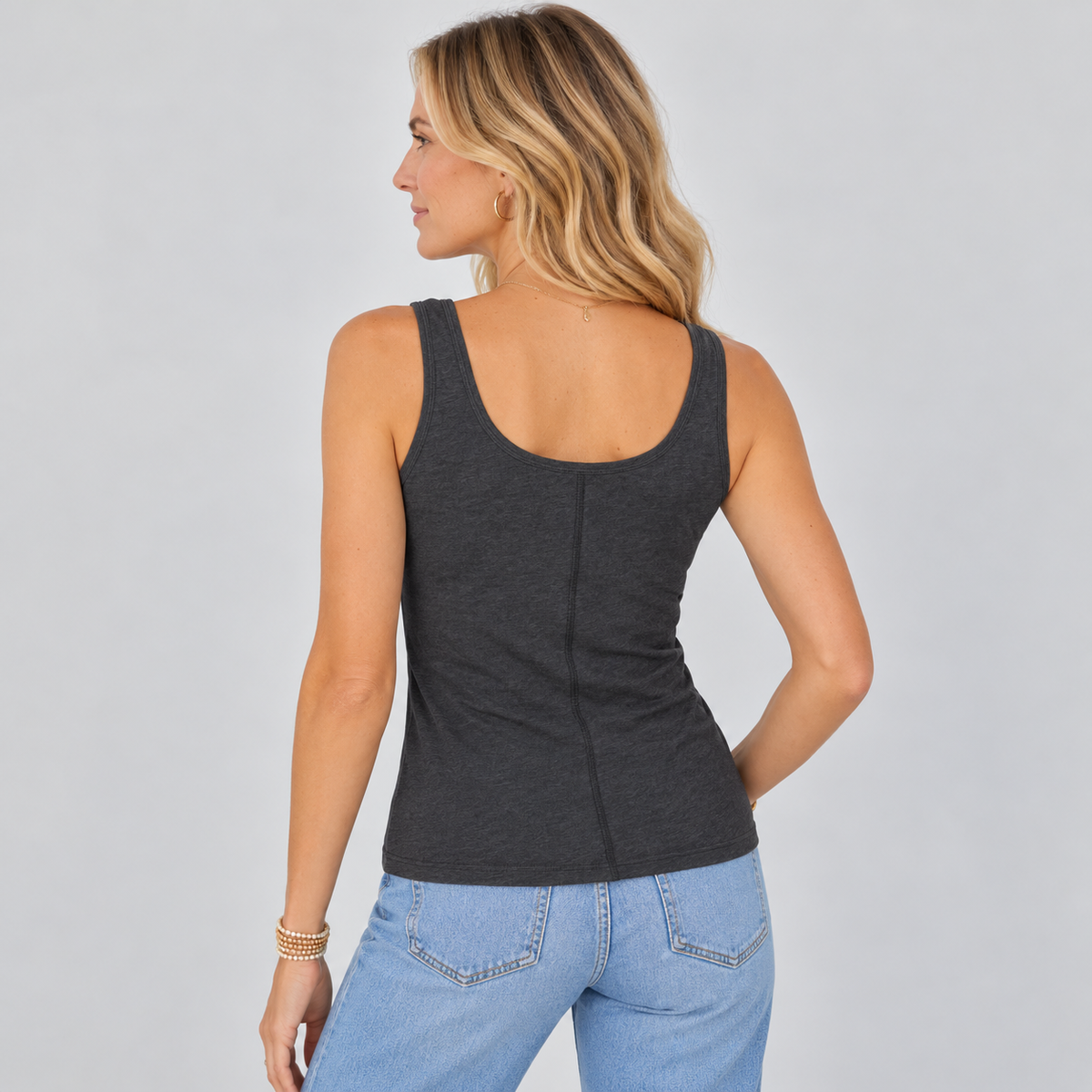 Double Layer Pima Cotton Tank in Dark Heathered Gray erin gray