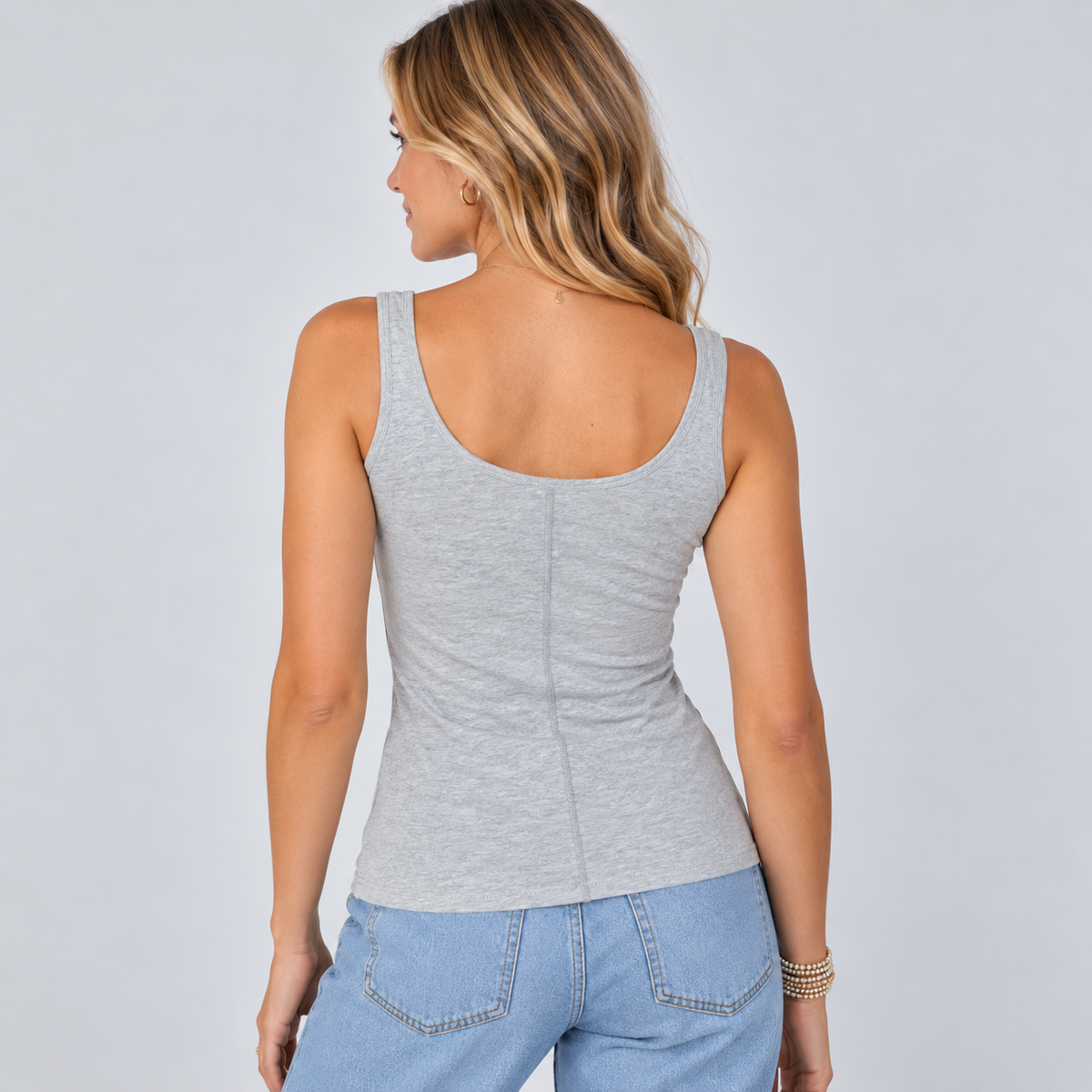 Double Layer Pima Cotton Tank in Light Heathered Gray erin gray